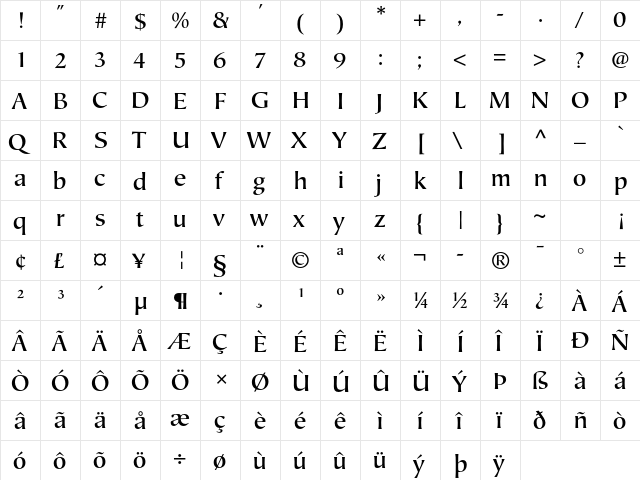 Mariposa Sans Std Medium  glyph index