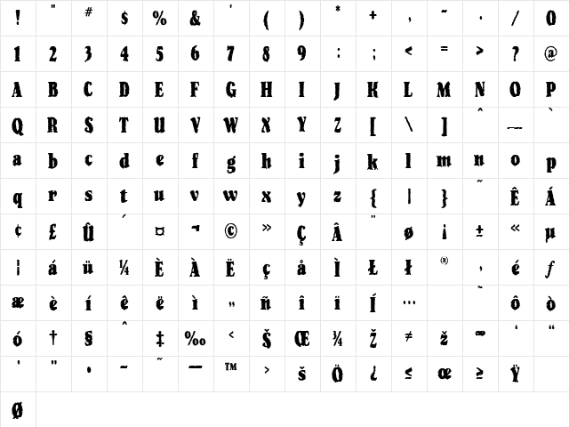 Masters Regular  glyph index