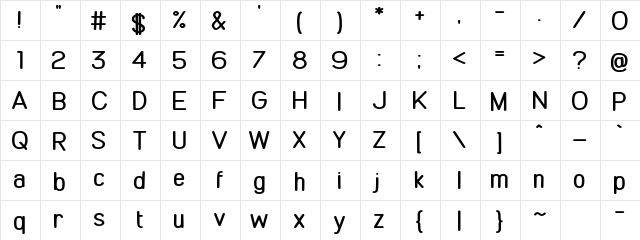 Comic Khazi Regular  glyph index