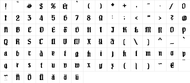 PittoresqJugendstil Regular  glyph index