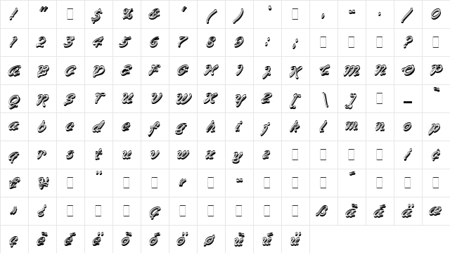 Vegasone Regular  glyph index