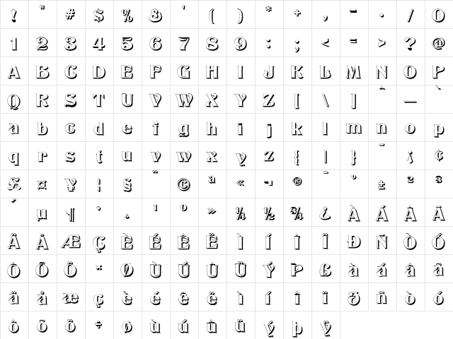 Klarissa Shadow Regular  glyph index
