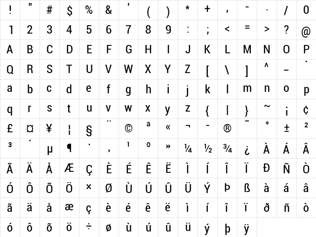 Roboto Condensed  glyph index