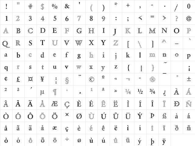 DTCGaramondM11 Regular  glyph index