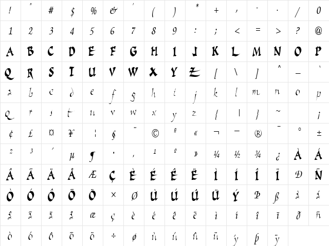 ScriptSongBold15 Bold  glyph index