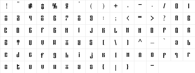 Zabur Regular  glyph index