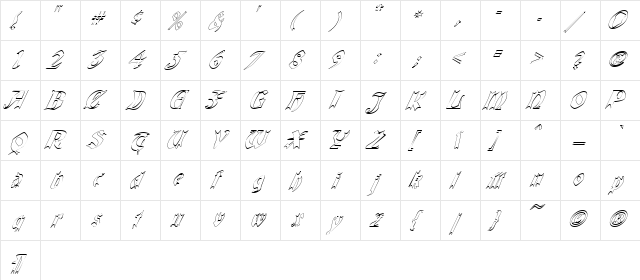 QuaelGothicHollowItalics Regular  glyph index