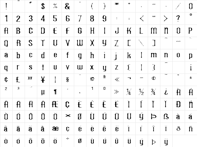 Scaberous Regular  glyph index