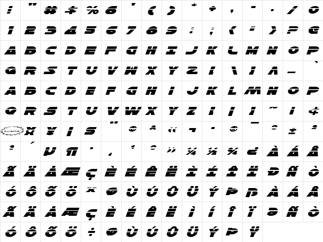 Han Solo Exp Laser Italic Exp Laser Italic  glyph index