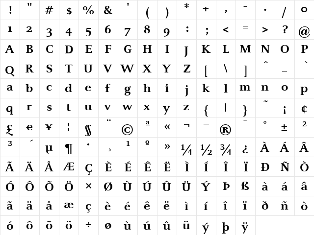 CelesteST Bold  glyph index