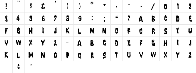 Frankenstein MF Regular  glyph index