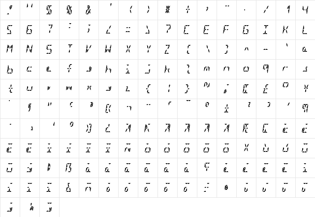 Segment16A Bold Italic  glyph index