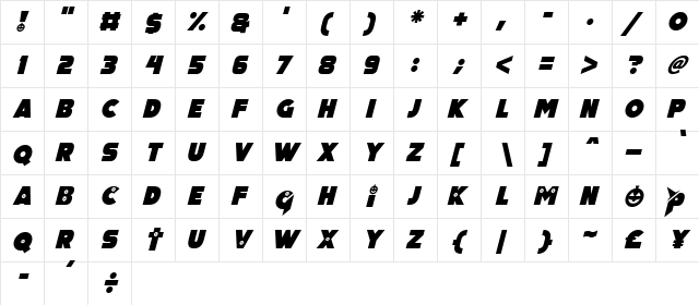 Pumpkin King Italic  glyph index
