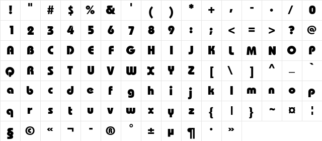 BauhausHeavyC Regular  glyph index