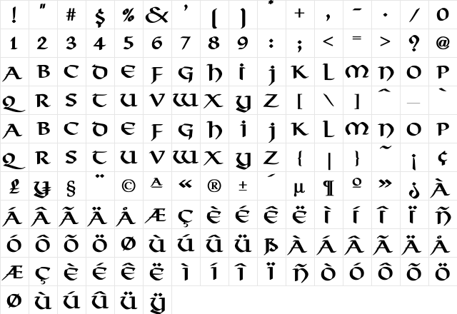 Viking-Normal Bold Regular  glyph index