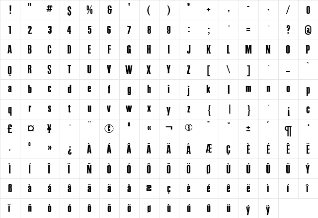 ColiseumRR Bold  glyph index