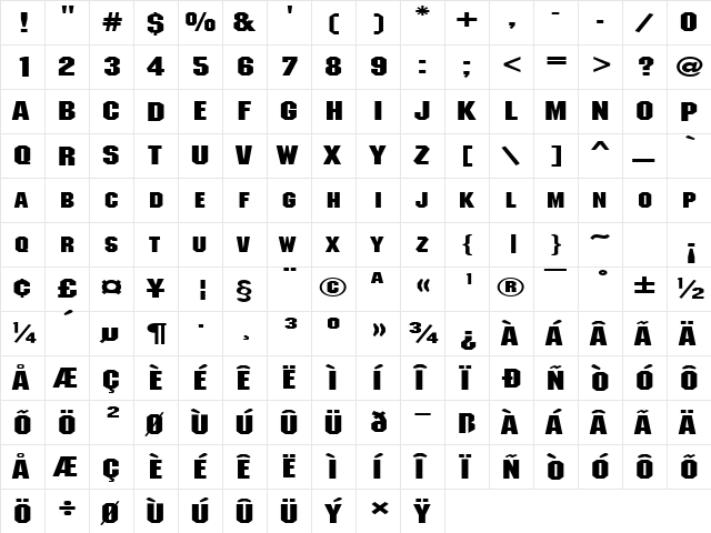 MetalEncasementExtended Regular  glyph index