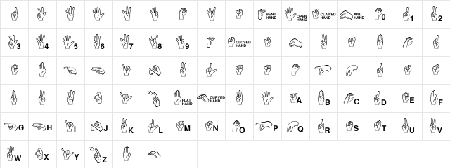 Mini Pics ASL  glyph index