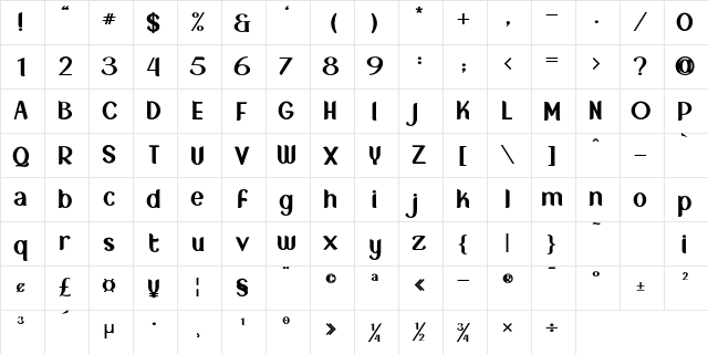 New Crown Black_DEMO  glyph index