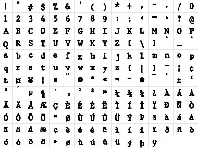 JMH Typewriter dry Black Regular  glyph index