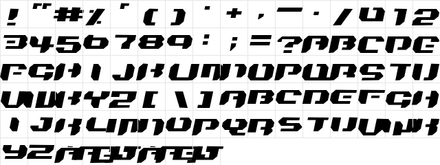 Bionic Kid Simple Slanted Regular  glyph index