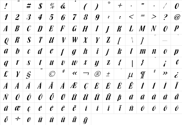 Brackenhaus Regular  glyph index