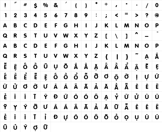 VI Hai Duong Hoa Normal  glyph index