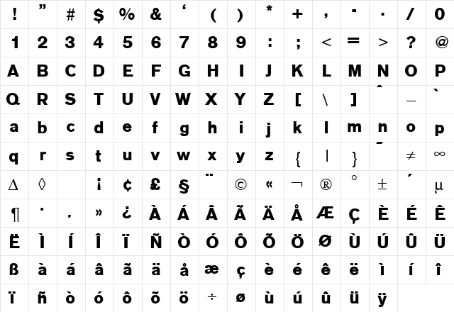 AkzentOldface Bold  glyph index