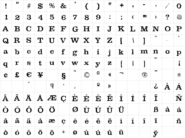 ClareRandom-Medium Regular  glyph index