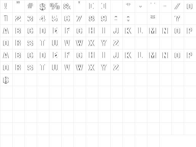 Trash 1 Regular  glyph index