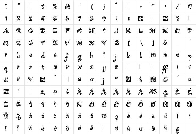 Arriba Arriba Regular  glyph index