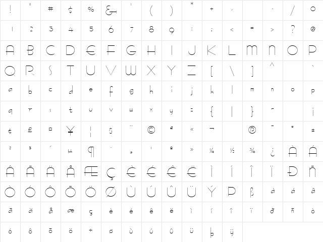 Bernhard Fashion ICG Alt  glyph index