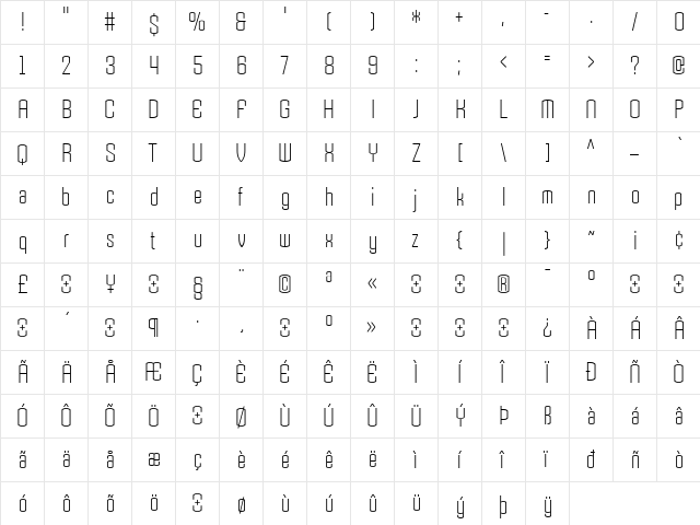 Armada Regular  glyph index