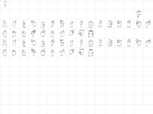 Treats Regular  glyph index