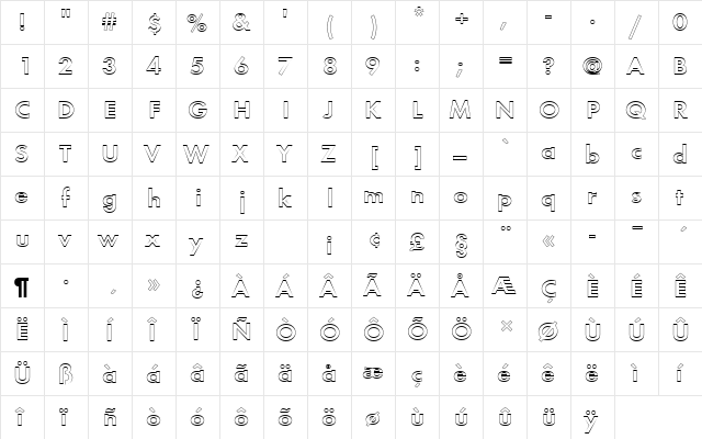 FuturaTDemOu1 Regular  glyph index