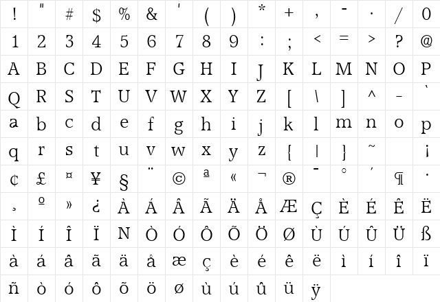Accord Light SF Regular  glyph index