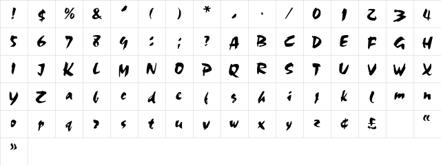 Olivia Brush Regular  glyph index