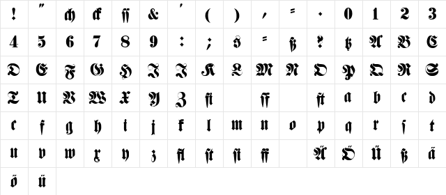 Fette Haenel Fraktur Regular  glyph index