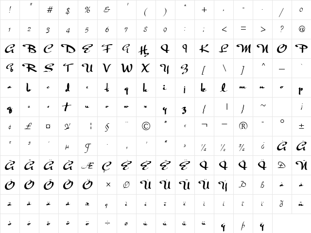 Olded Regular  glyph index