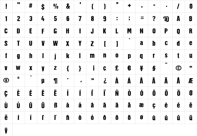 Hector Medium  glyph index