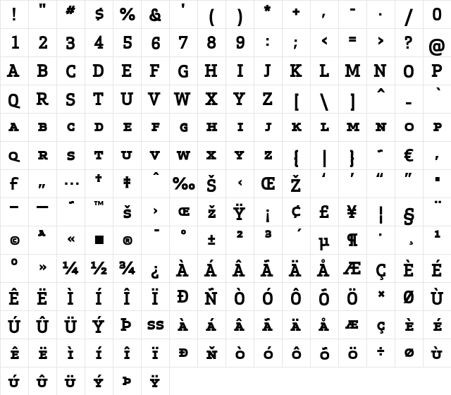 Apex Serif Bold Caps Regular  glyph index