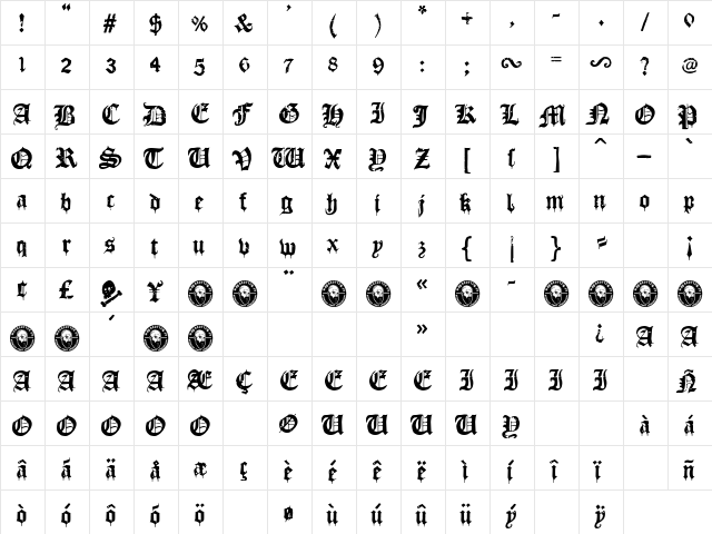 Old Celtiberian Regular  glyph index