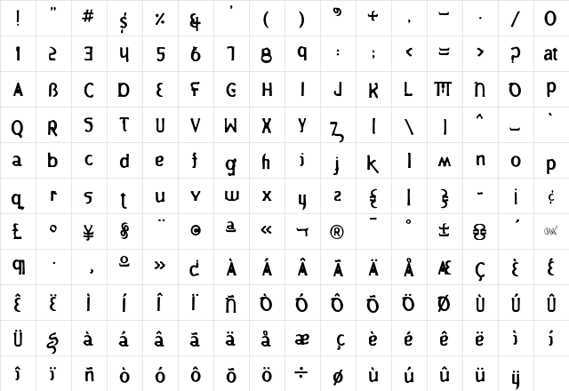 Dutch Treat  glyph index
