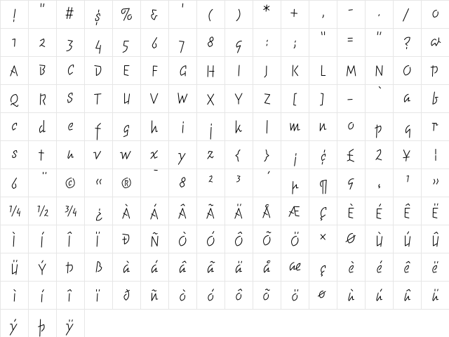 ElektrixLight Regular  glyph index