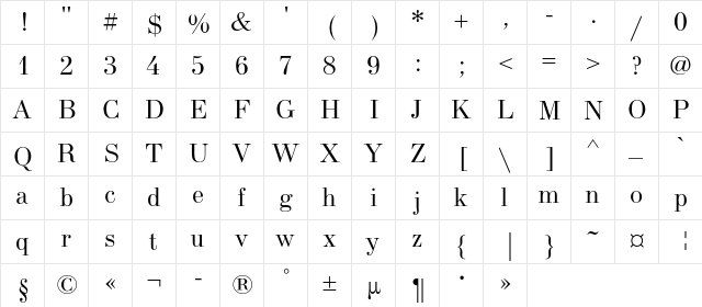 NewStandardC Regular  glyph index