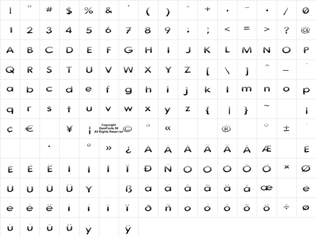 Australian Sunrise Regular  glyph index