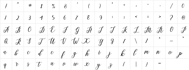 Alista Script Regular  glyph index