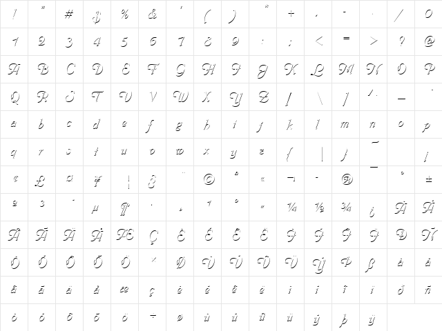 PhyllisOnlShaD Regular  glyph index