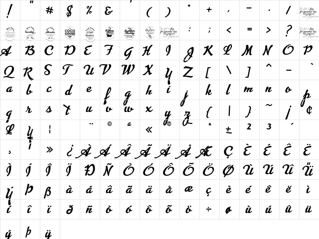 Advertising Script Bold  glyph index