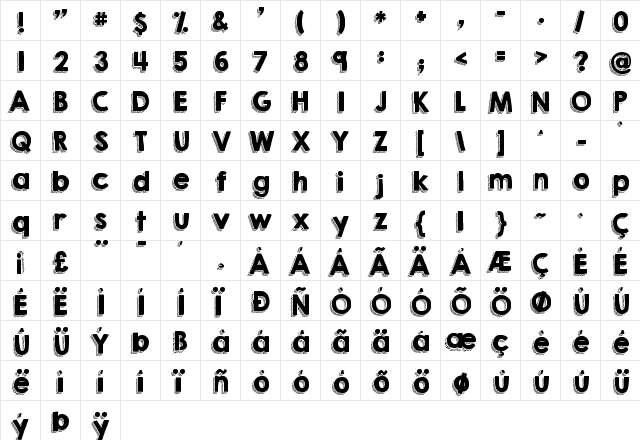 KG HAPPY Regular  glyph index